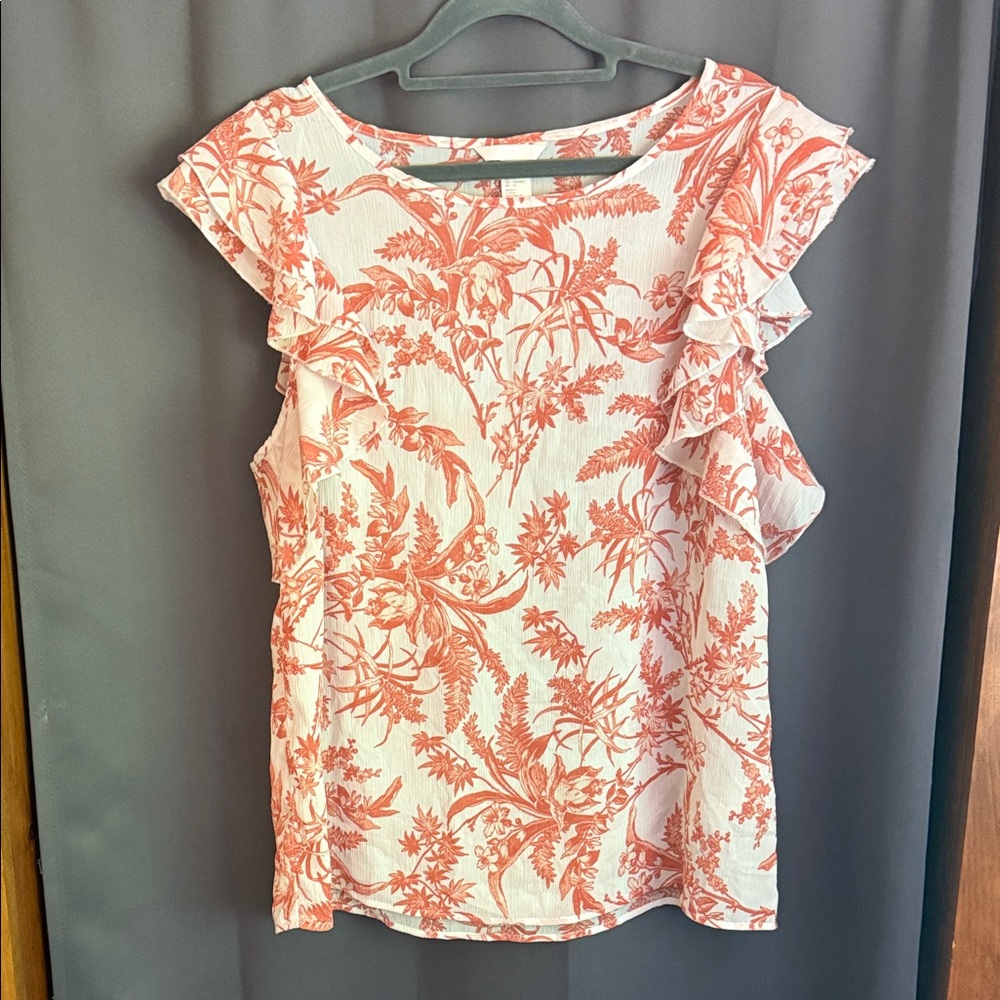 H&M Coral Floral Ruffle Blouse